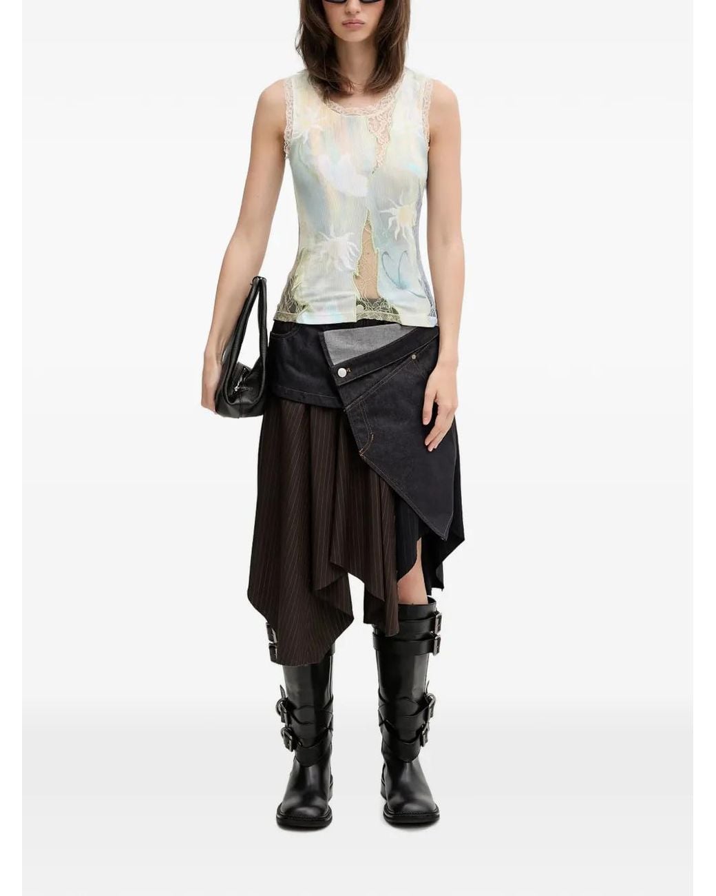 ANDERSSON BELL Black Lace-Trim Graphic-Print Top