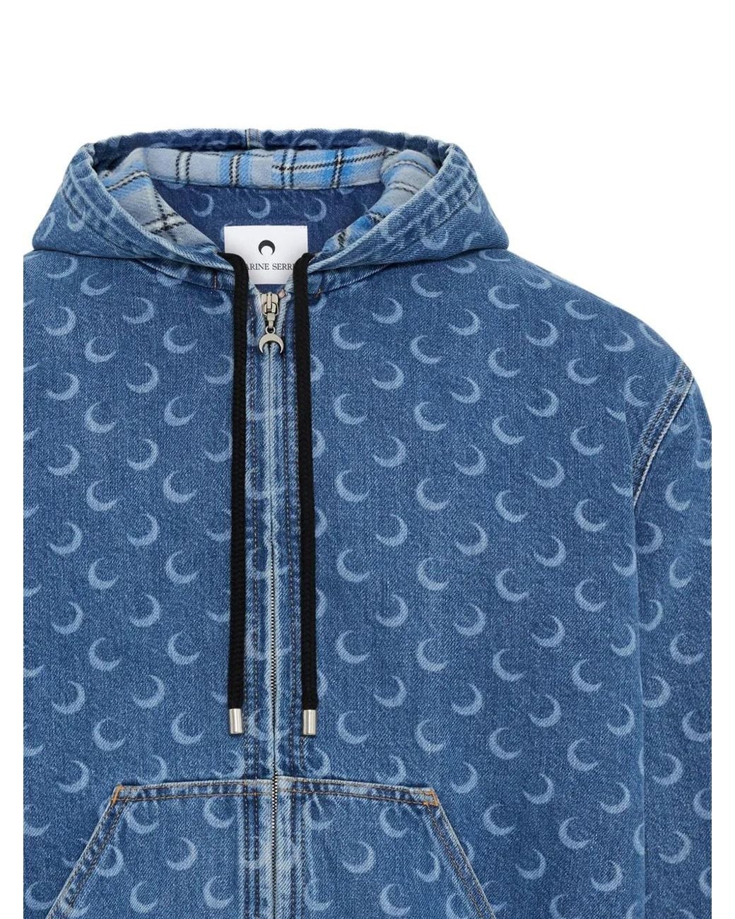 MARINE SERRE Blue Moon Laser Wash Denim Padded Jacket for men