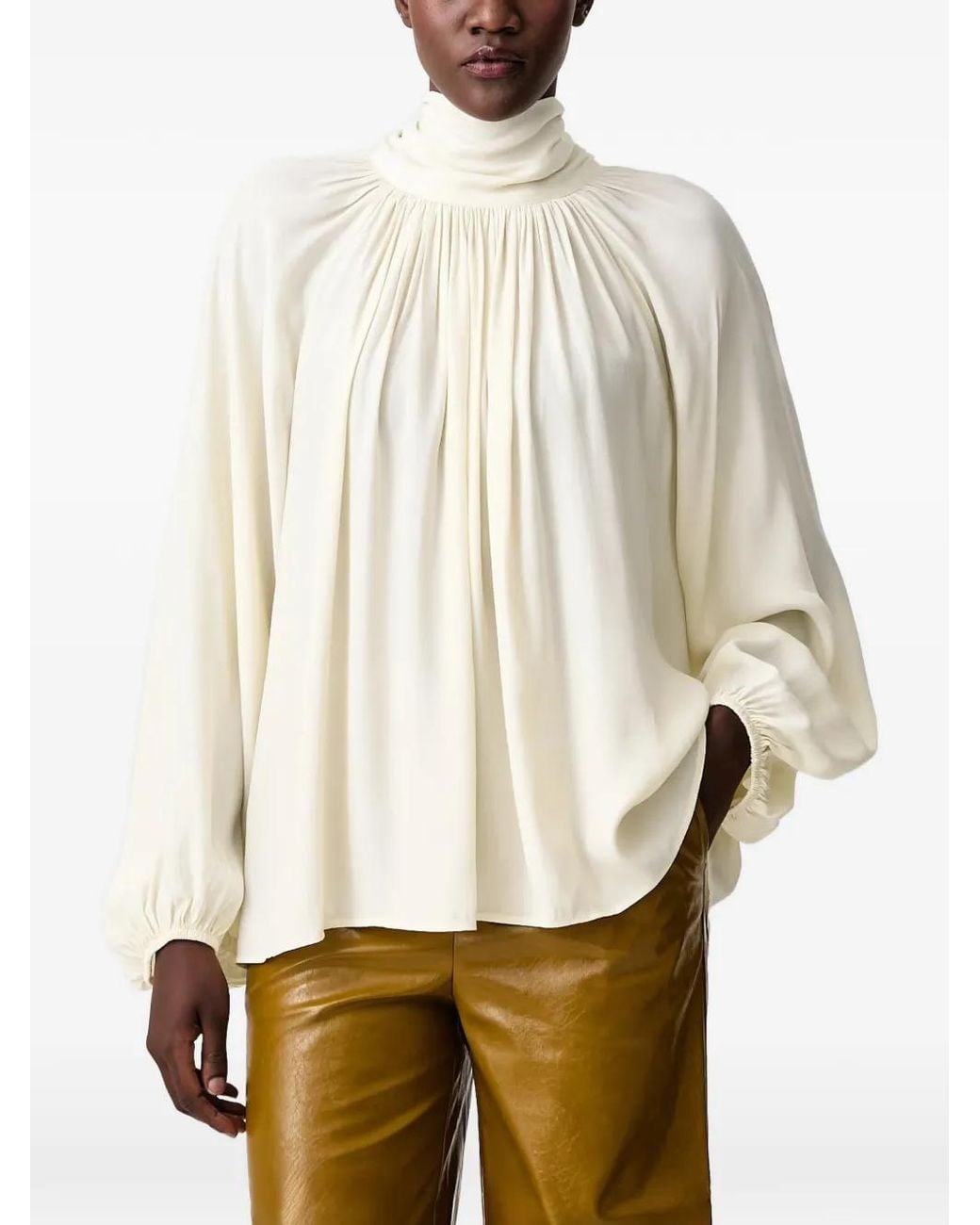 Sisley Natural Bow-Detail Pleated Blouse