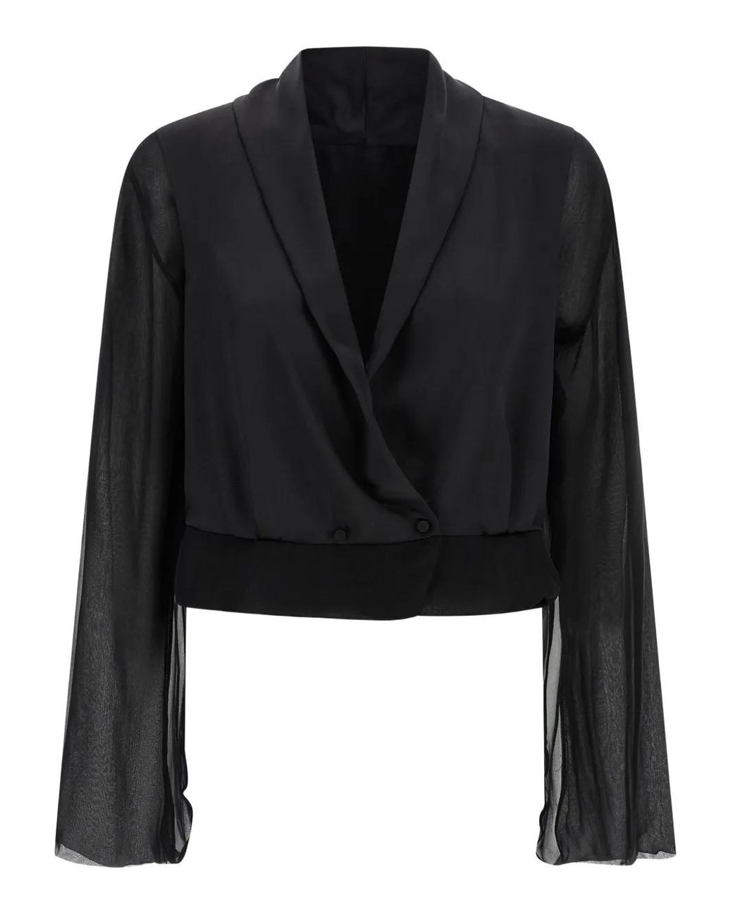 Alberta Ferretti Black V-Neck Silk Blouse