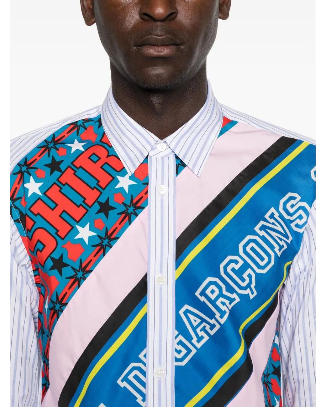 Comme des Garçons Blue Stripe-Print Panelled Shirt for men