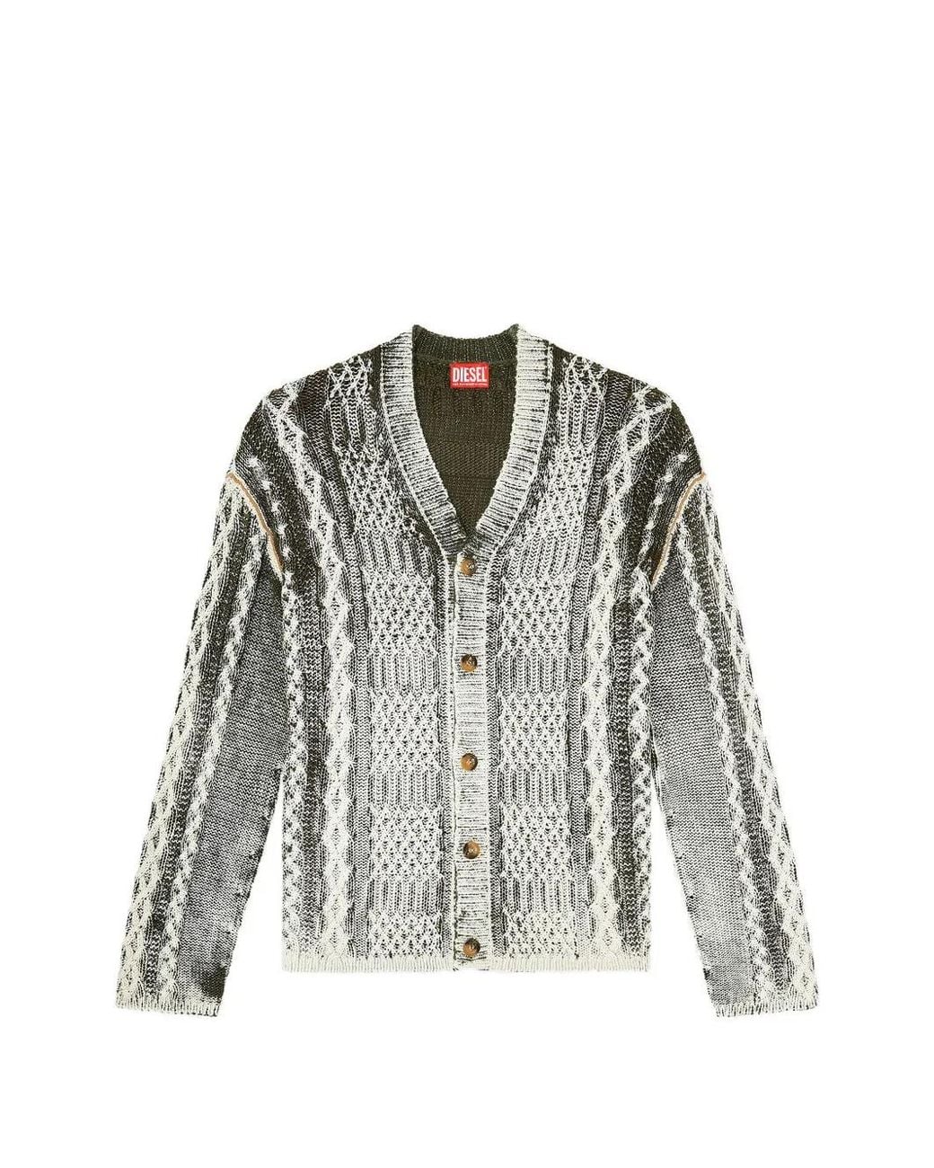 DIESEL Green Treated Cable-Knit Cardigan for men