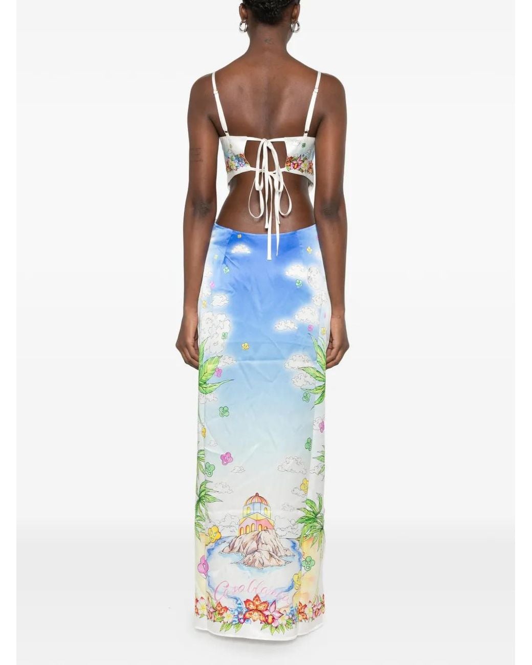 Casablanca Blue Silk Satin Maxi Scarf Dress