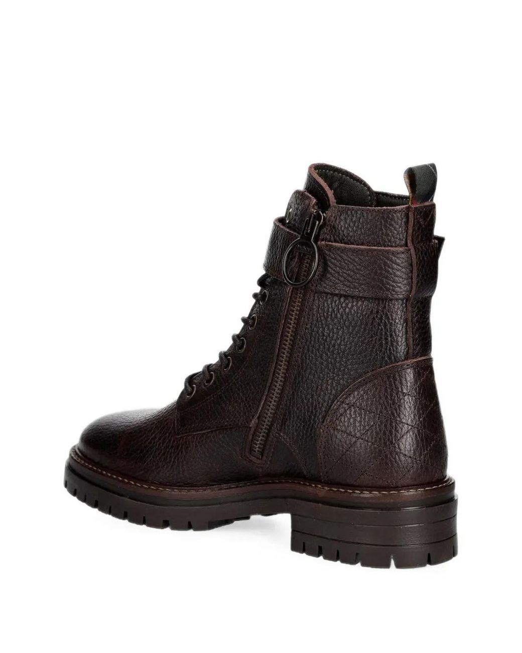 Barbour Brown Heidi Commando Buckle-Strap Lace-Up Boots