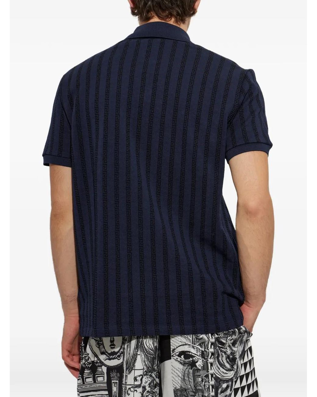 Versace Blue Jacquard Cotton Piqué Polo Shirt for men