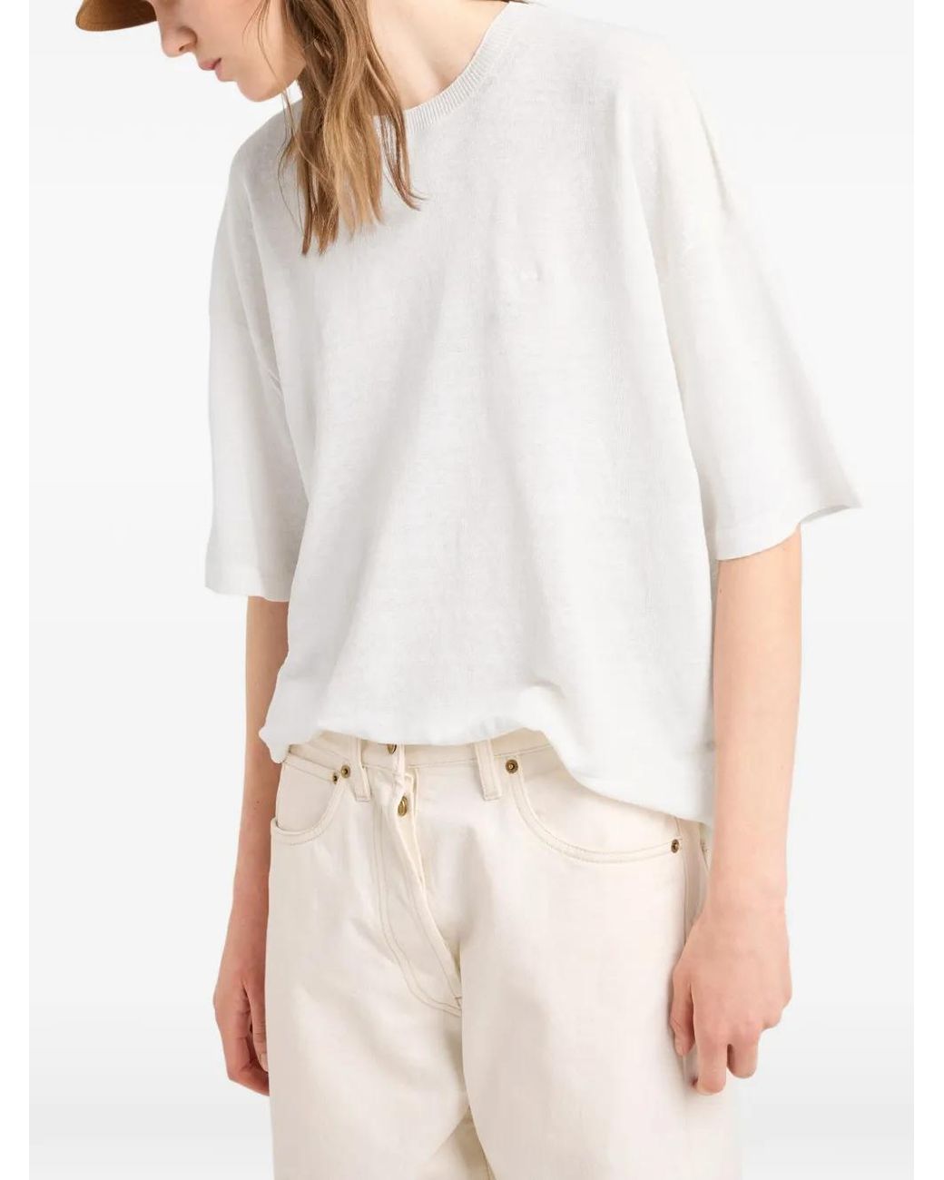 Prada White Short-Sleeved Linen T-Shirt