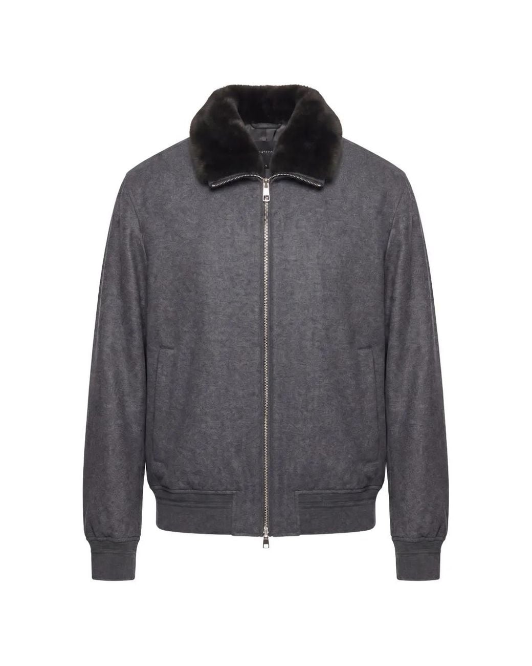 Montecore Gray Faux-Fur Collar Bomber Jacket for men