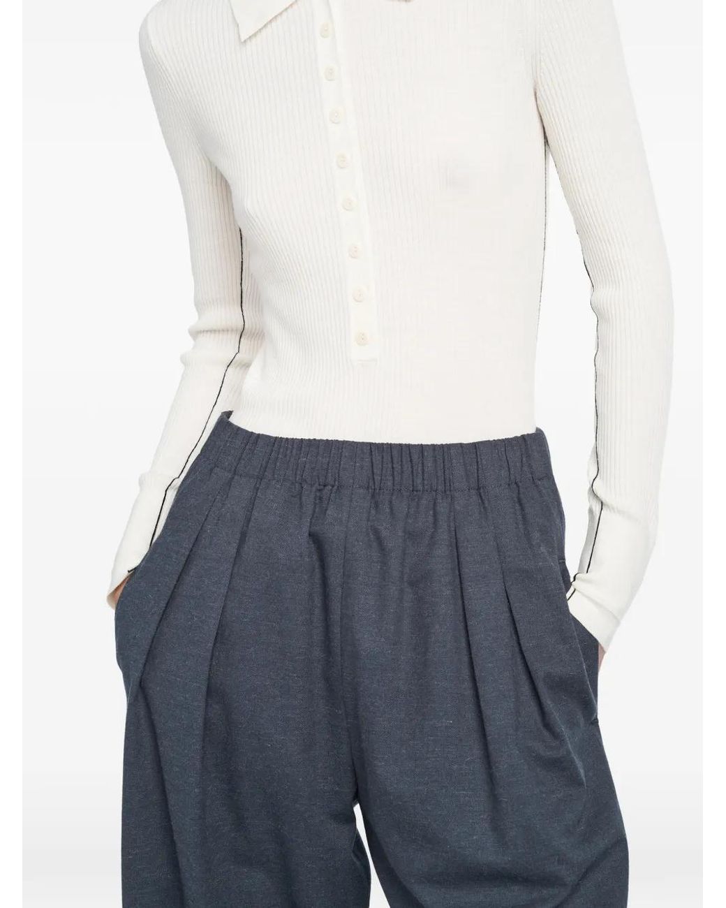 Maria McManus Blue Long-Sleeve Button Polo Top