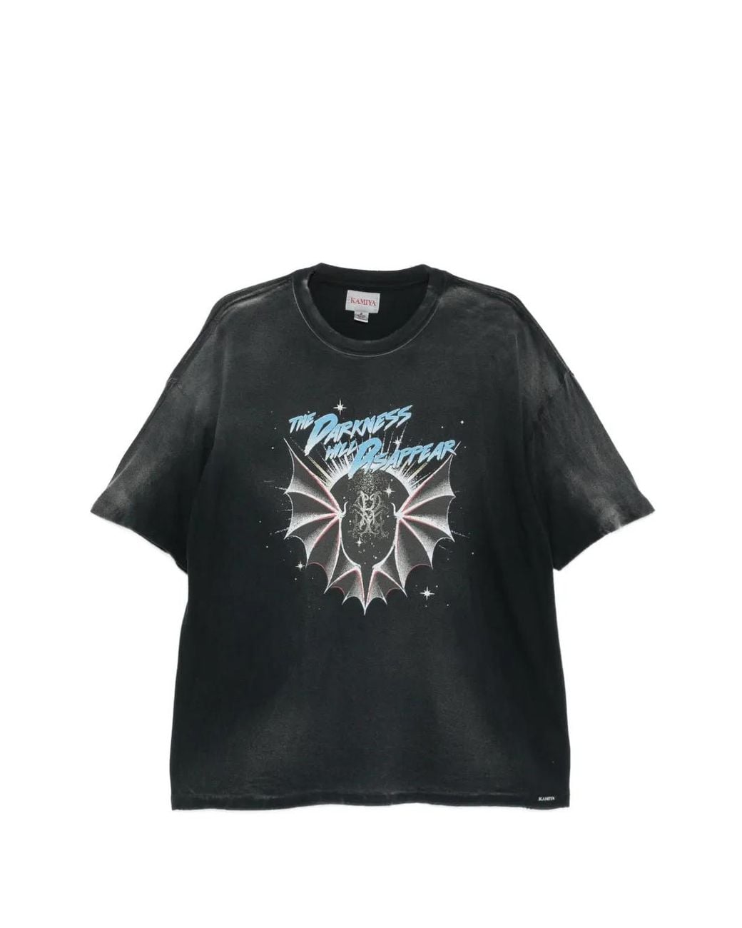 KAMIYA Black Graphic-Print Faded-Effect T-Shirt for men