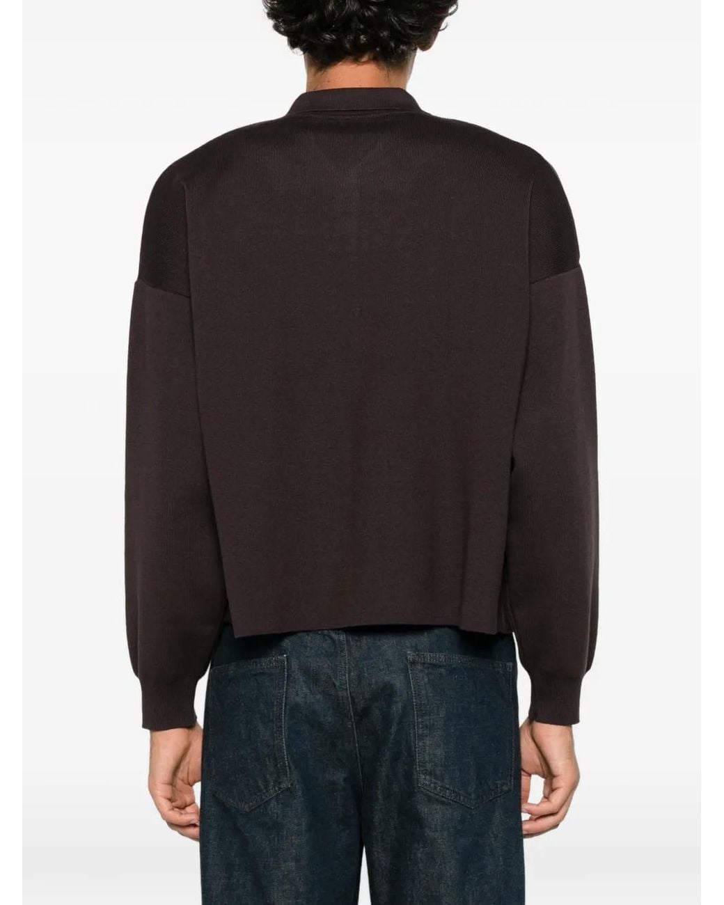 MARSĒM Brown Cropped Long-Sleeve Polo Shirt for men