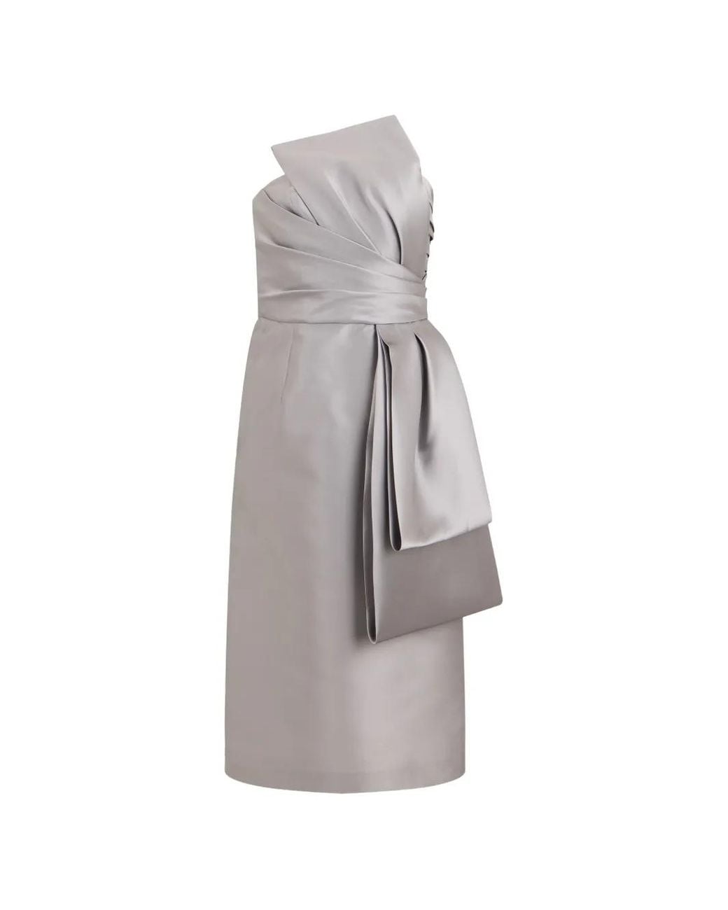 Alberta Ferretti White Draped Bow-Detail Midi Dress