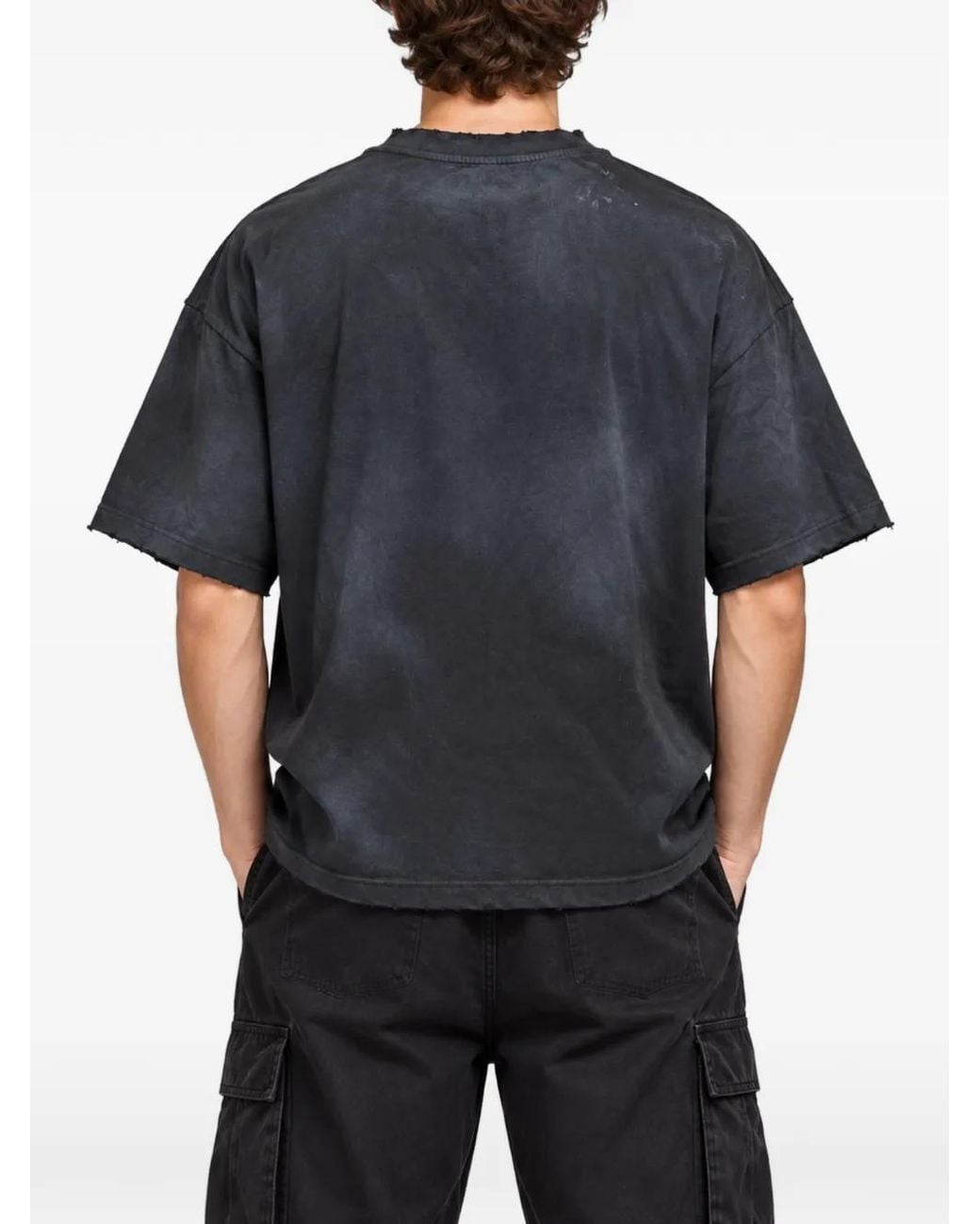 WARMAN Black Distressed Cross-Print T-Shirt for men