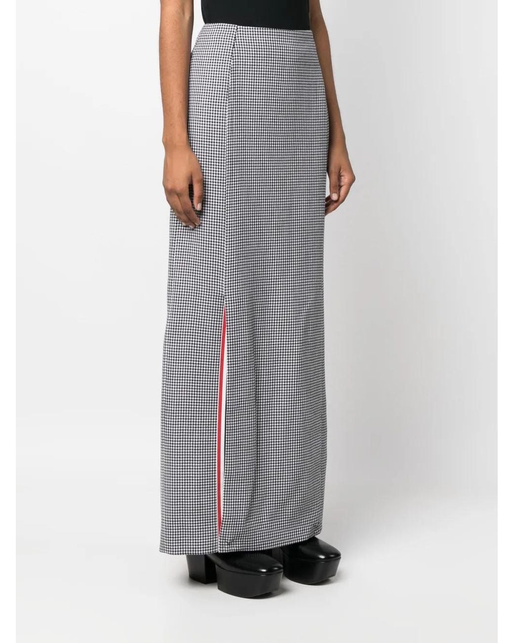 Thom Browne Gray Houndstooth-Pattern Wool Maxi Skirt
