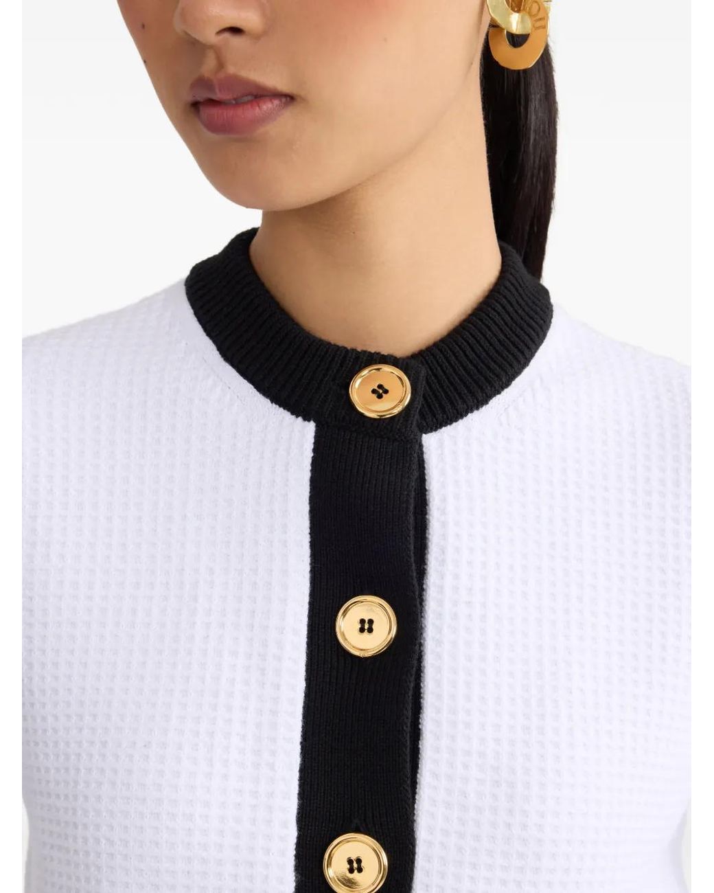 Patou White Collarless Textured Top