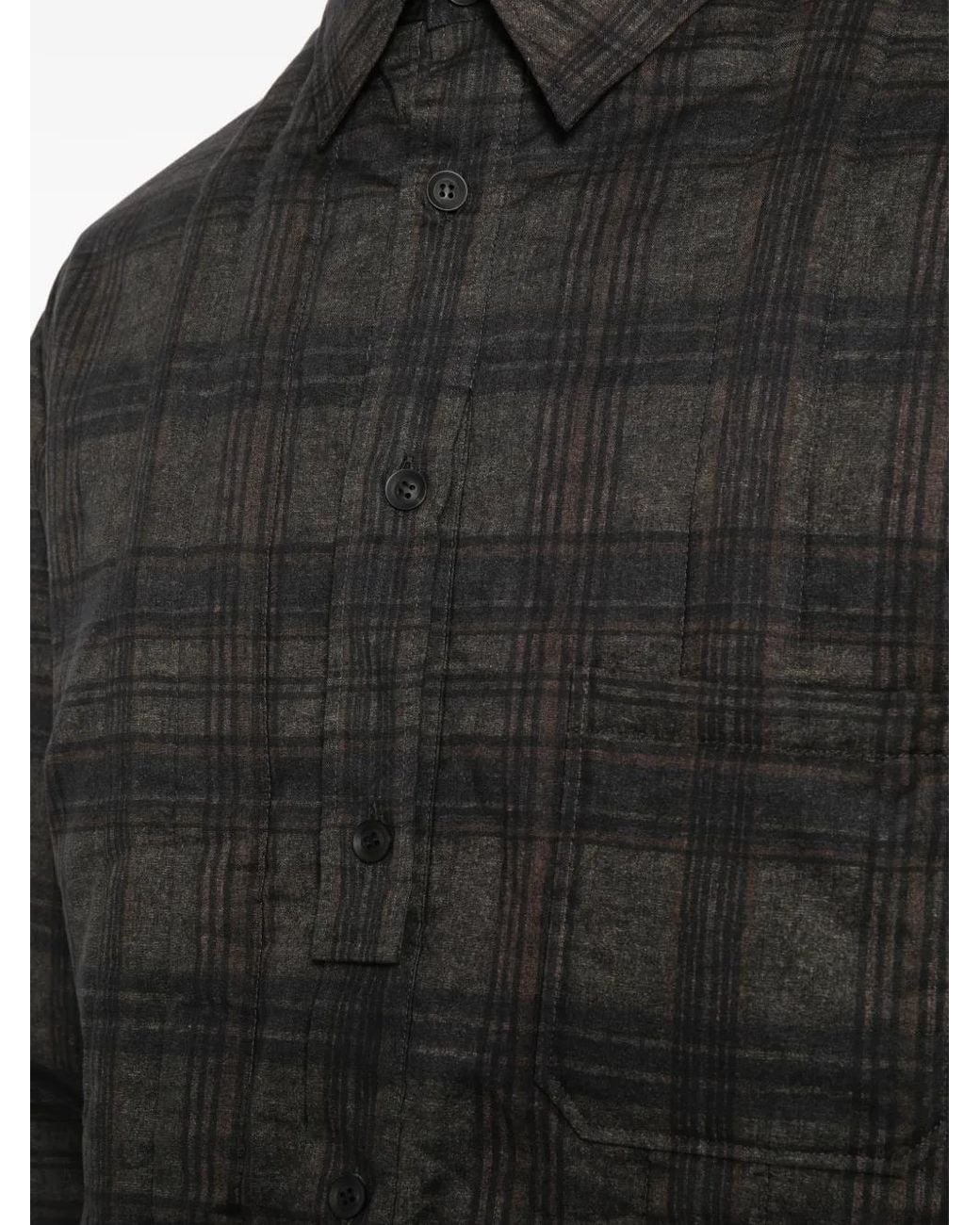 Yohji Yamamoto Black Madras Plaid Padded Shirt for men