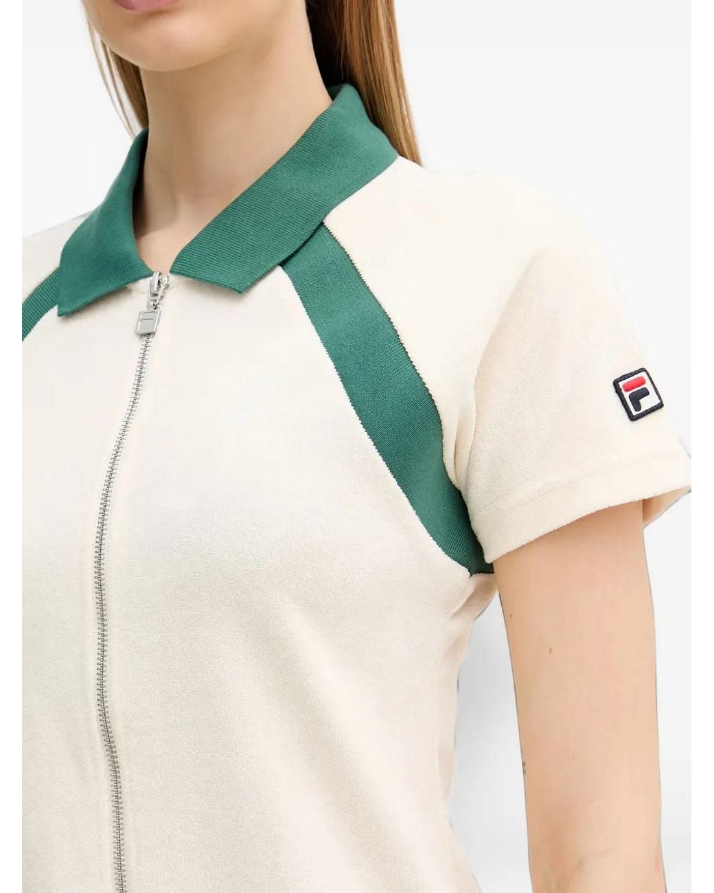 Fila White Belfiore Zip-Up Polo-Collar Mini Dress