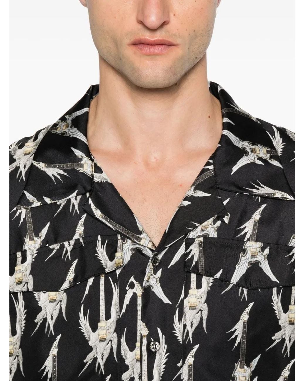 John Richmond Black Guitar-Print Short-Sleeves Shirt for men