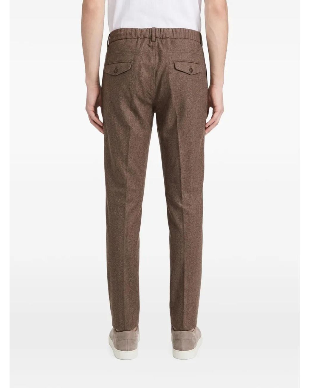 Eleventy Brown Pleated Drawstring-Waist Trousers for men