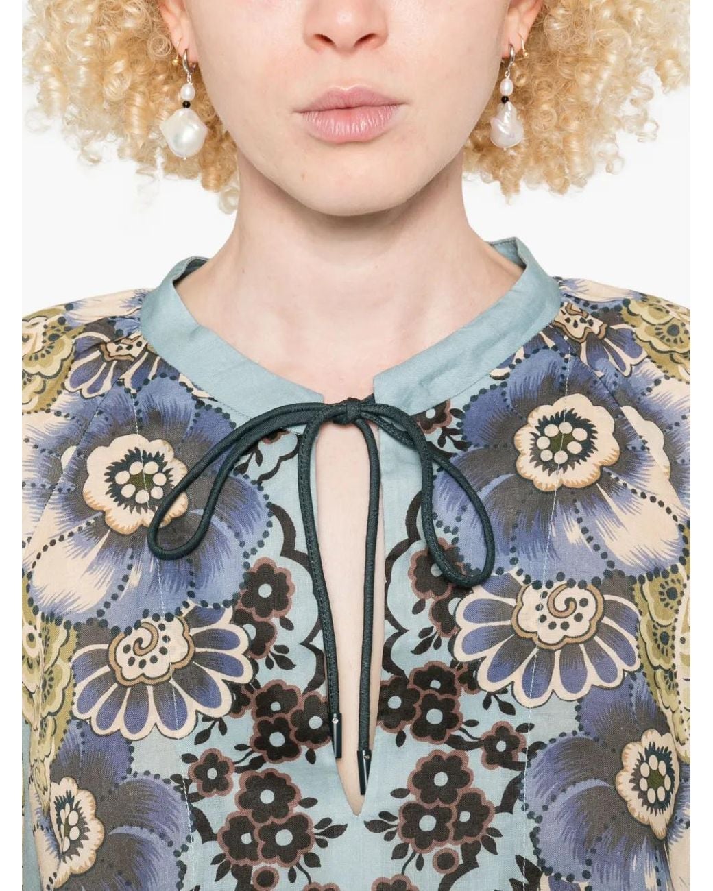 ALÉMAIS Blue Madalena Floral-Print Blouse