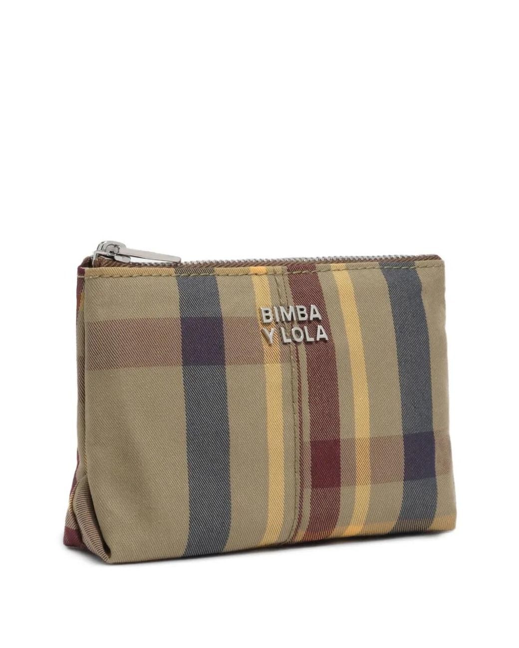 Bimba Y Lola Natural Khaki And Garnet Tartan Jacquard Coin Purse