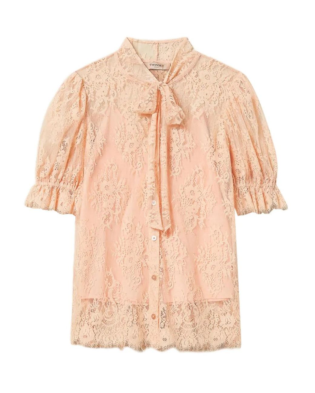 Twinset Pink Lace Shirt With Bow