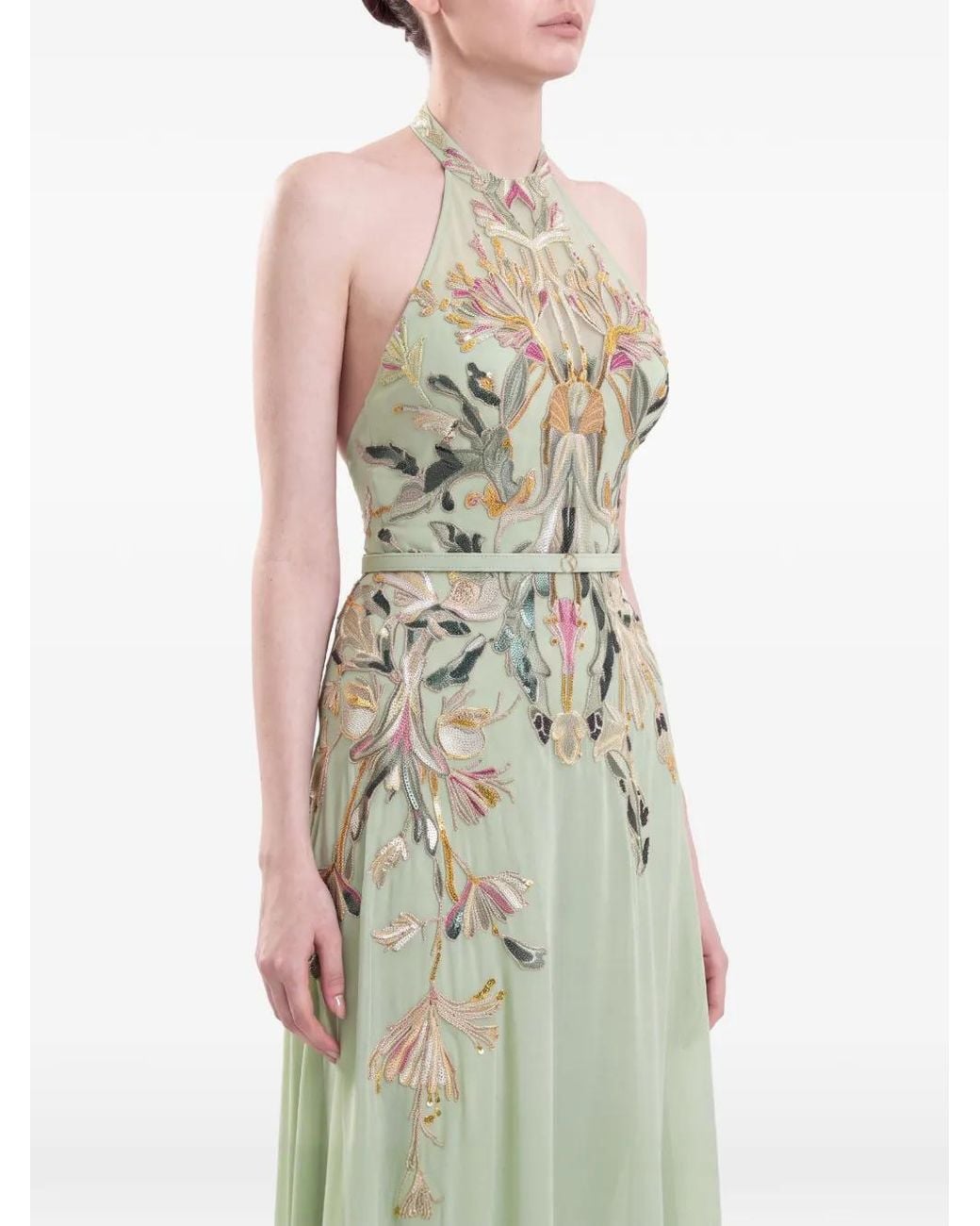 Saiid Kobeisy White Embroidered Halterneck Evening Dress