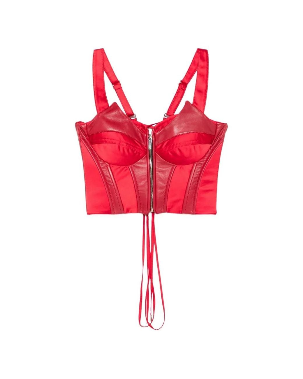 MITILIANE COUTURE Red Leather-Panelled Corset Top