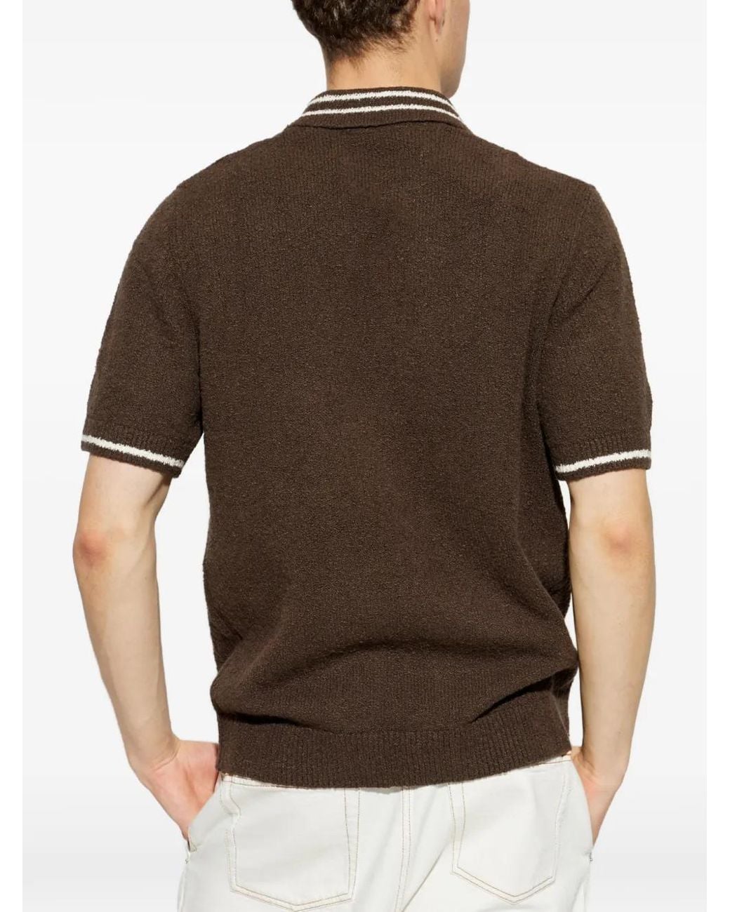 Samsøe & Samsøe Brown Sapedro Striped-Trim Polo Shirt for men