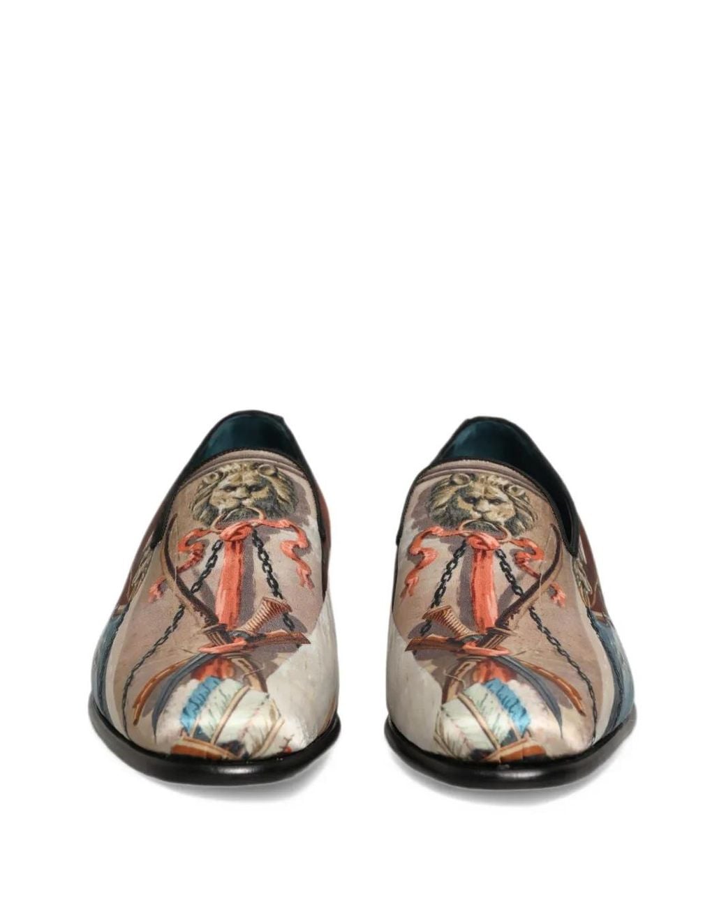 Dolce & Gabbana White Lion-Print Slip-On Loafers for men