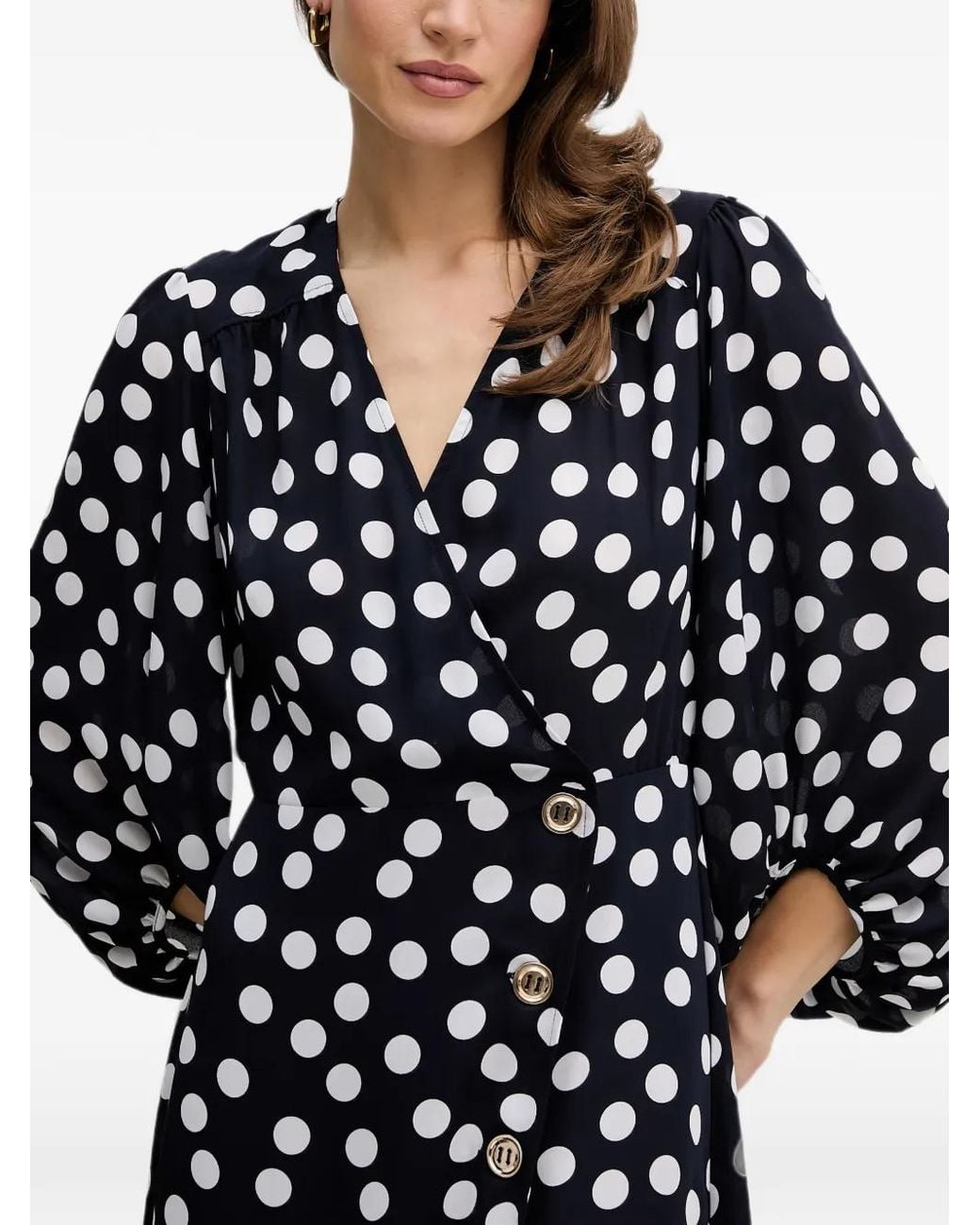 Joseph Ribkoff Black Polka-Dot Button-Front Midi Dress