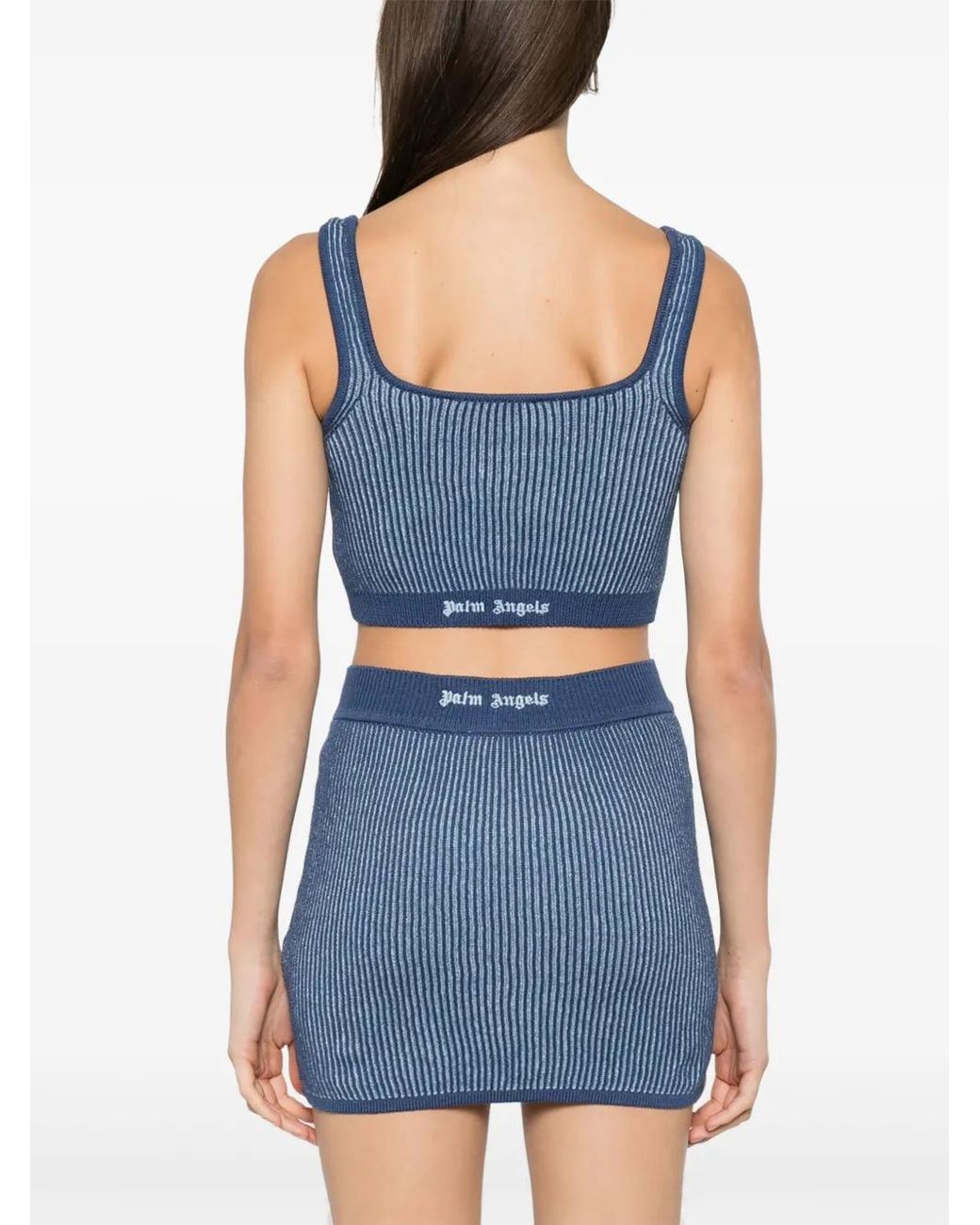 Palm Angels Blue Ribbed-Knit Tank Top