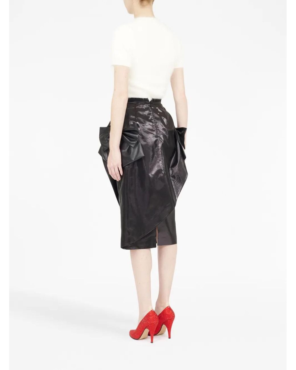 Maison Margiela Black Bow-Detail Asymmetric Midi Skirt