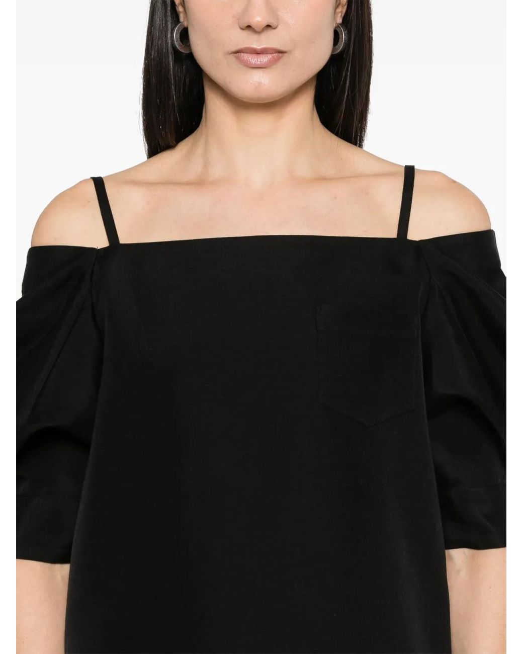 Sacai Black Cold-Shoulder Mini Dress
