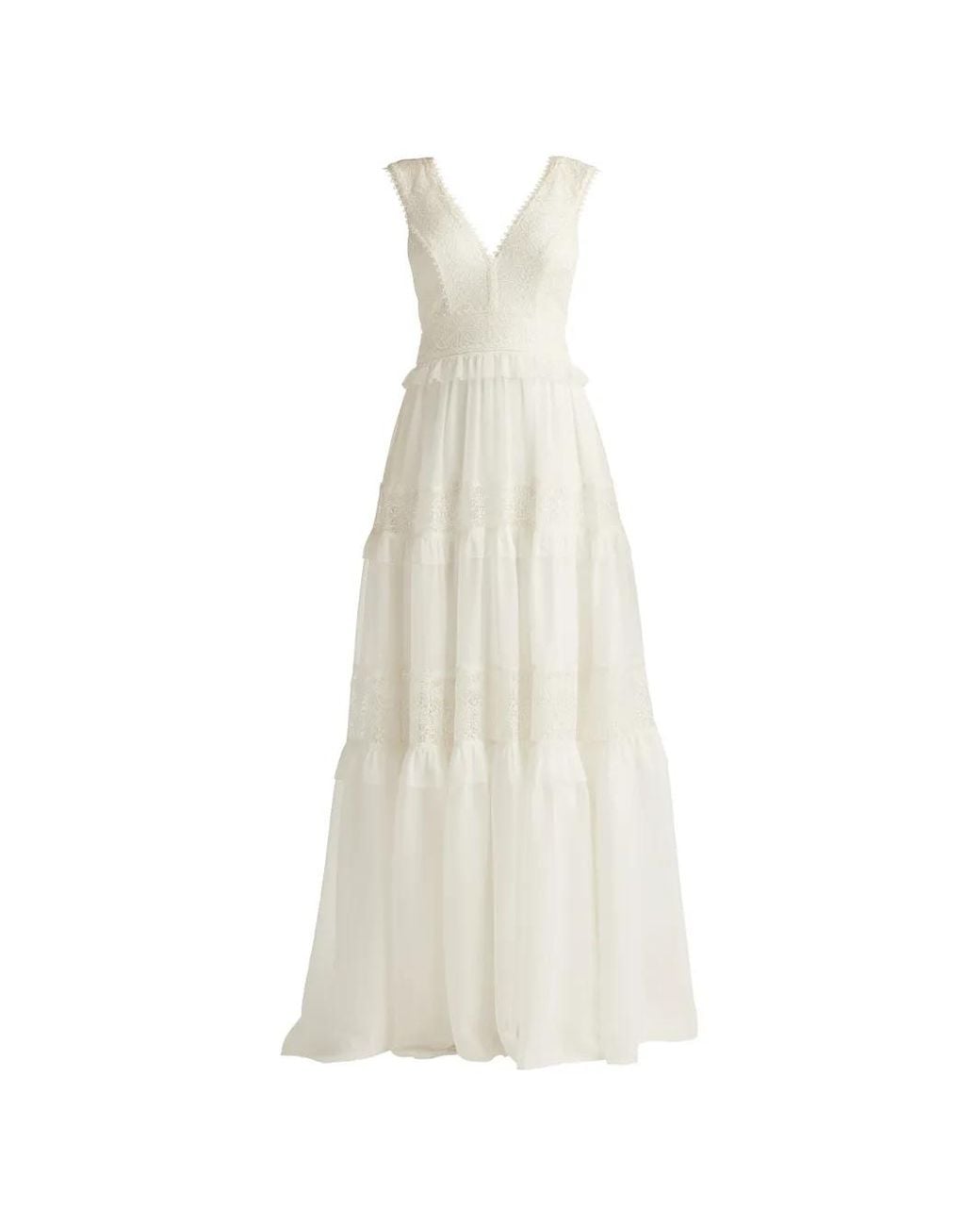 Tadashi Shoji White Maxi Shiva Lace-Panelled Tiered Dress