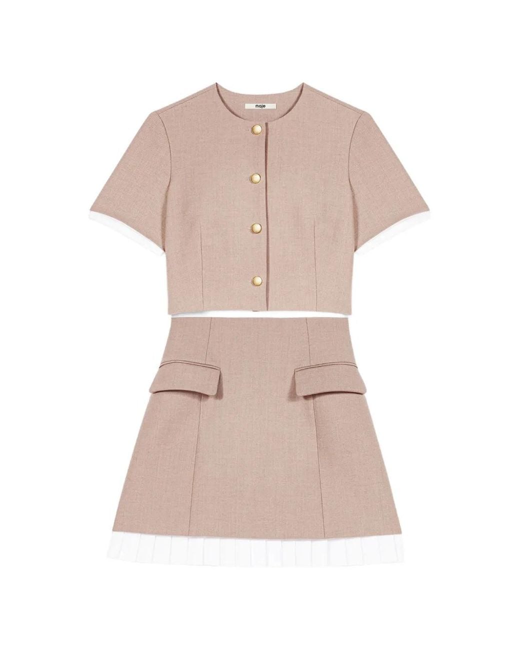 Maje Pink Pleated Button-Up Mini Dress