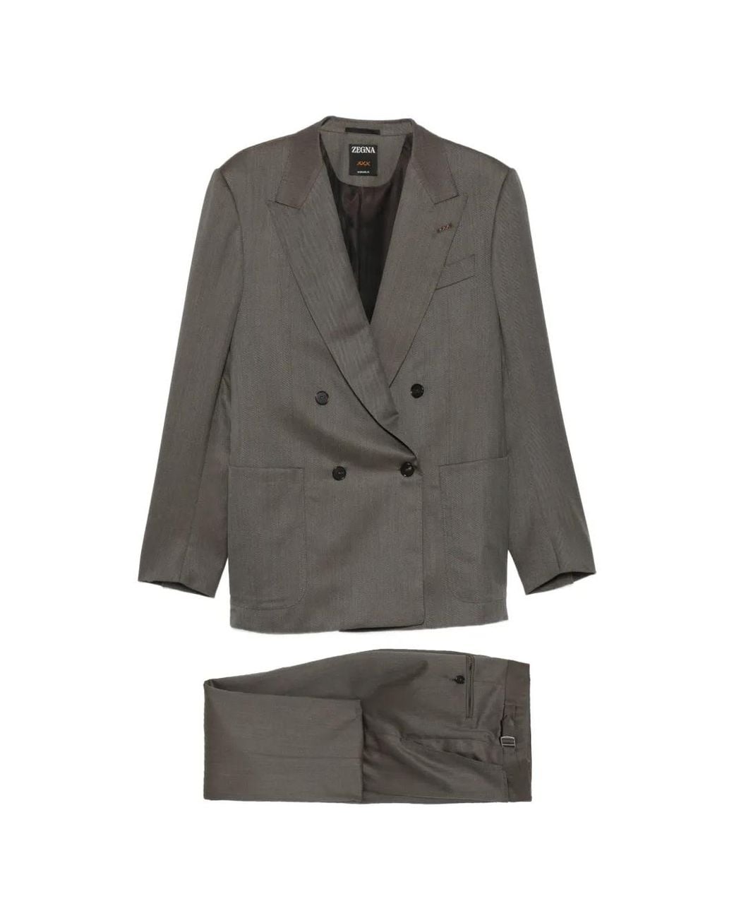 Zegna Gray Double-Breasted Wool Suit for men