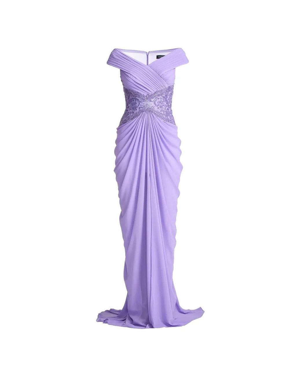 Tadashi Shoji Purple Draped Embroidered Dress
