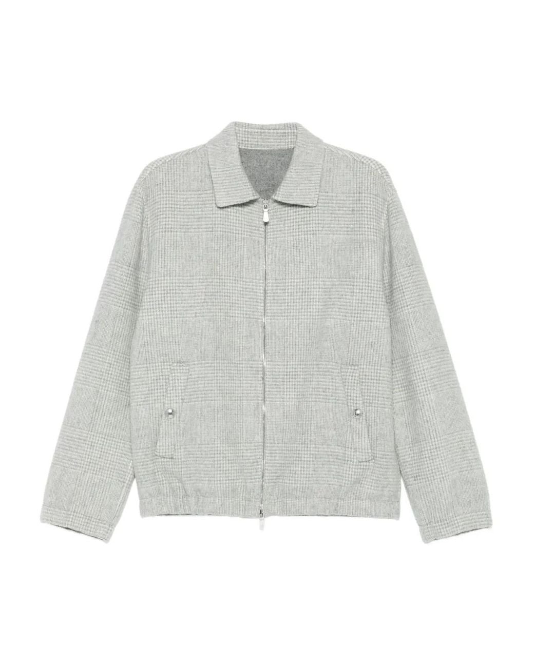 Eleventy White Zip-Up Checked Bomber Jacket for men