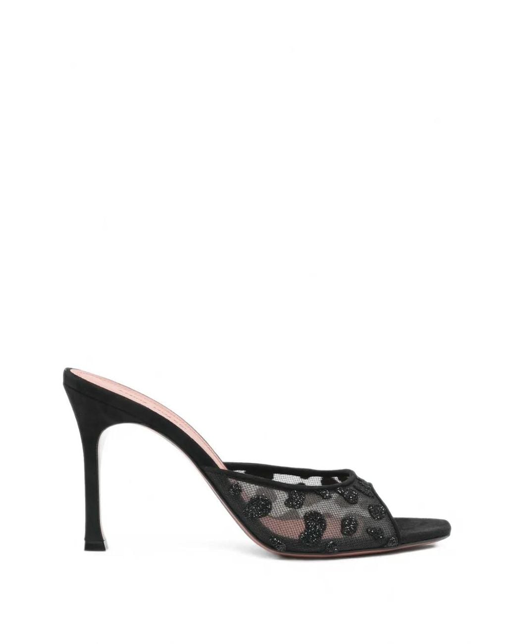 AMINA MUADDI Black Alexa Mesh Slipper 95 Leopard-Pattern Heeled Sandals