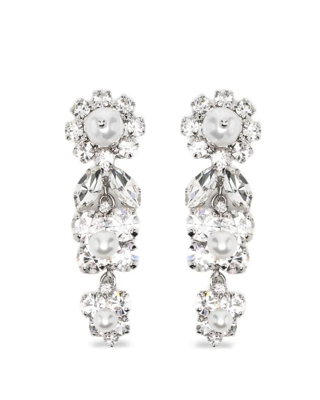 Simone Rocha White Daisy-Motif Crystal Drop Earrings