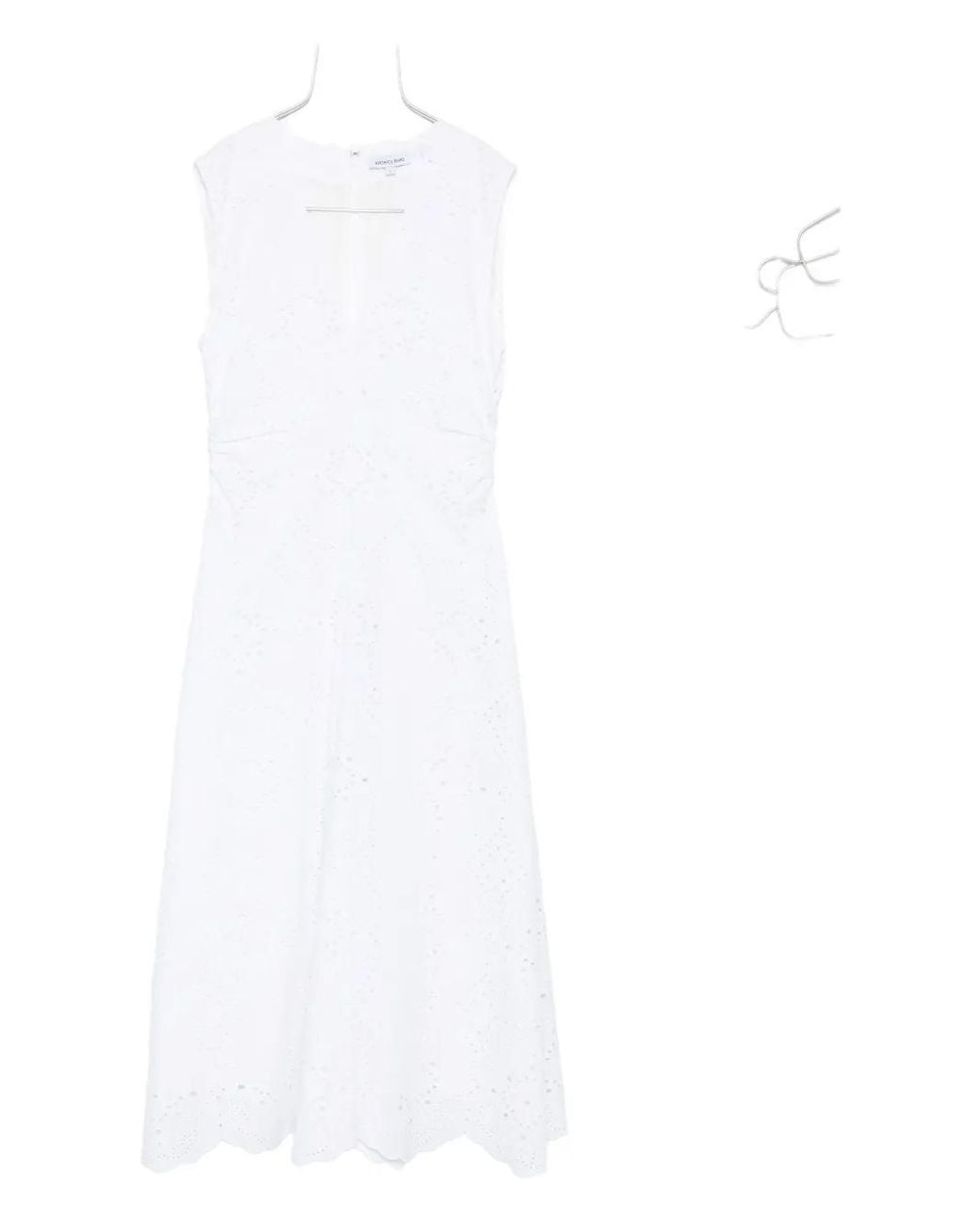 Veronica Beard White Midi Aven Eyelet-Embroidered Sleeveless Dress