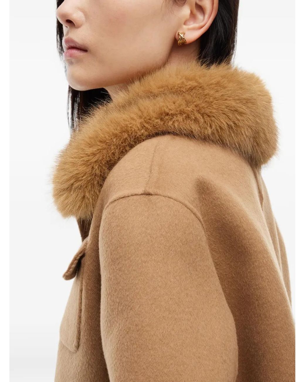 Tommy Hilfiger Natural Faux-Fur Collar Pocket-Detail Jacket