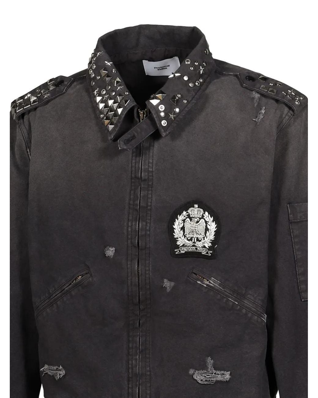 Protocol Index Black Studded-Collar Work Jacket for men