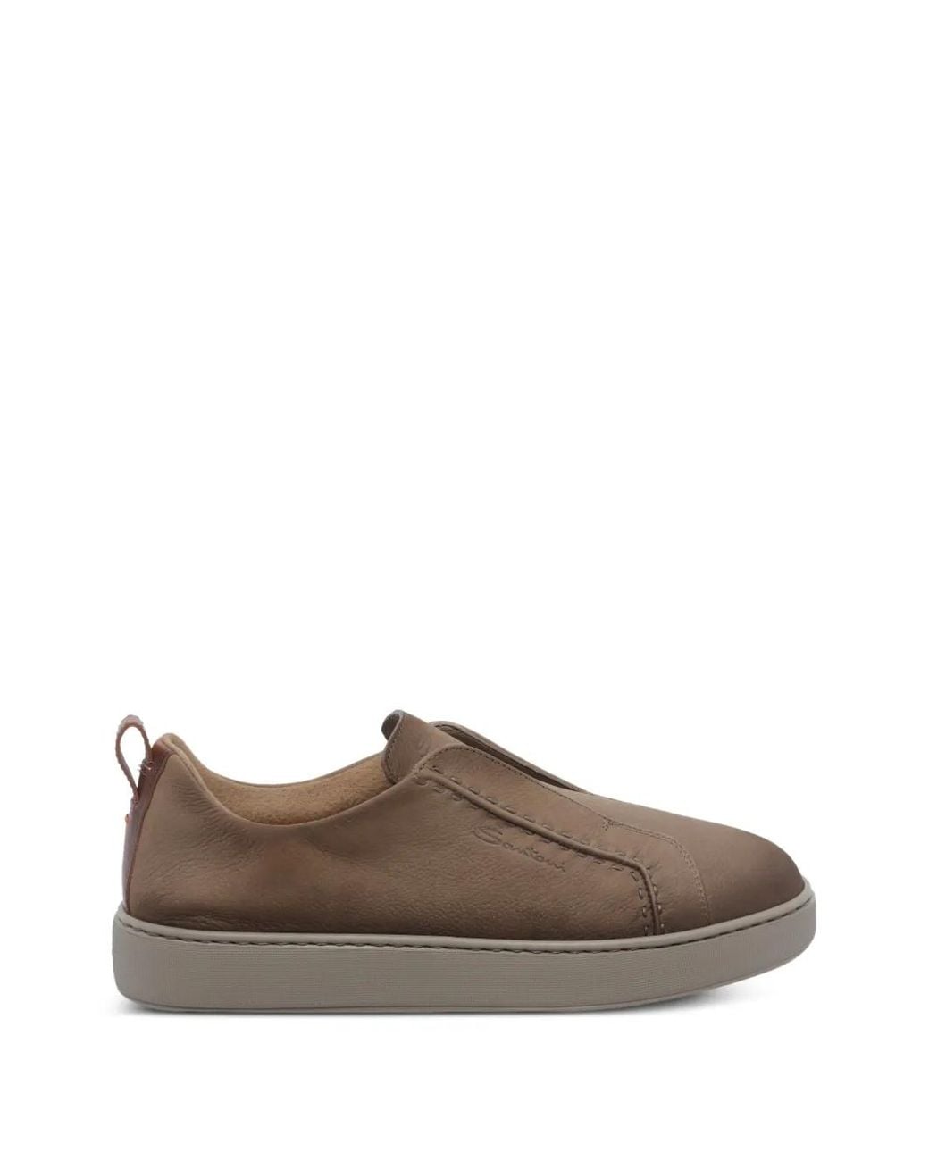 Santoni Brown Clen Slip On Sneakers for men