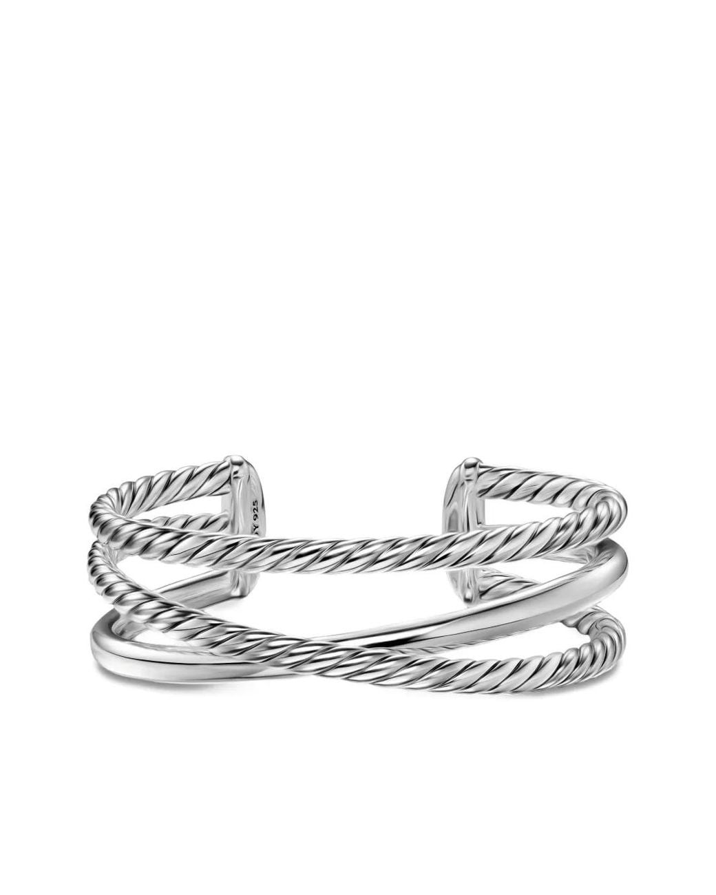 David Yurman White Sterling Bold Crossover Three Row Cuff Bracelet