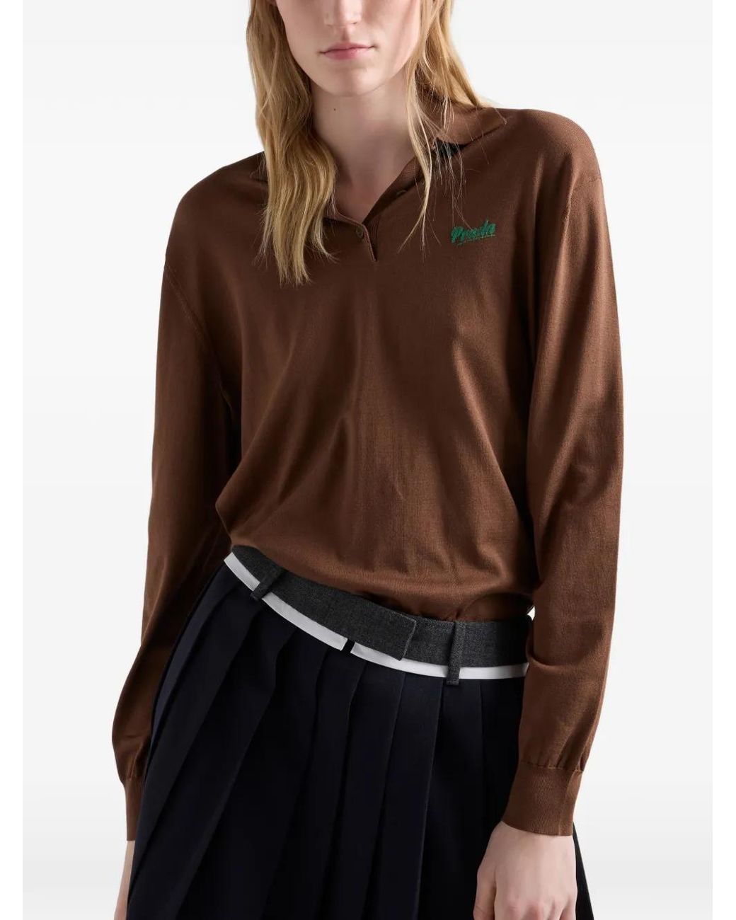 Prada Brown Silk Polo Shirt
