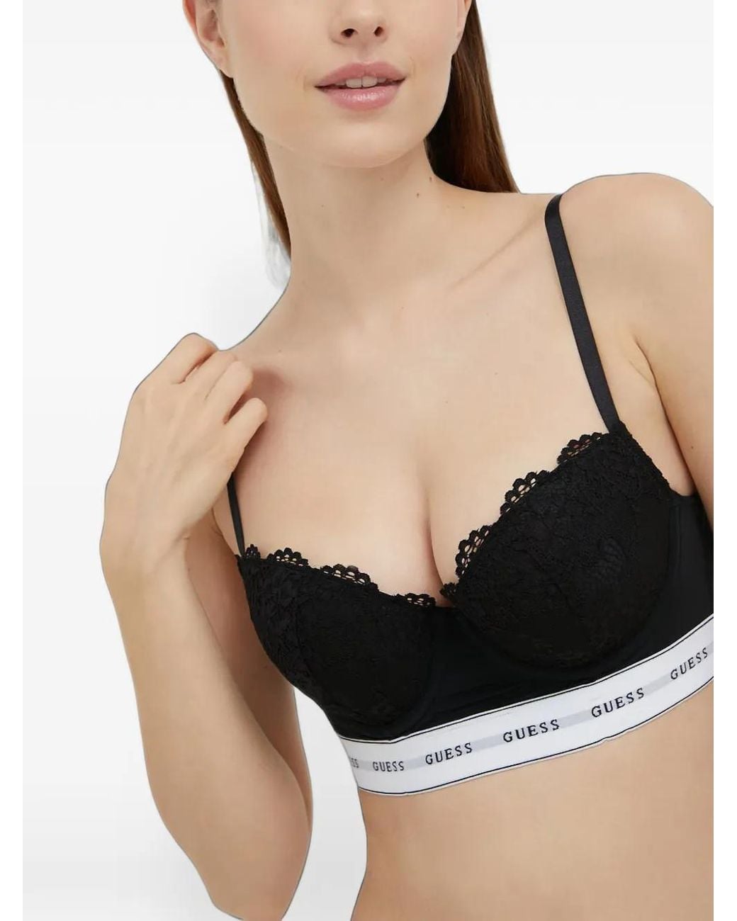 Guess Black Lace-Overlay Logo-Underband Bra