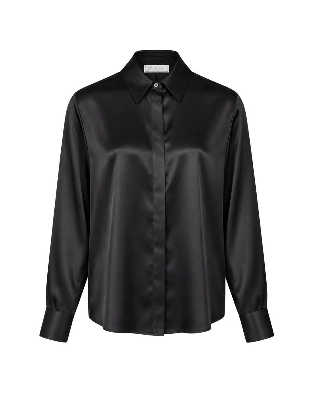 Antonelli Black Chisone Satin-Finish Concealed-Button Shirt