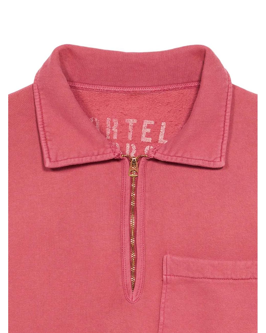 Fortela Pink Polo-Collar Pocket Zip-Up Polo Shirt for men
