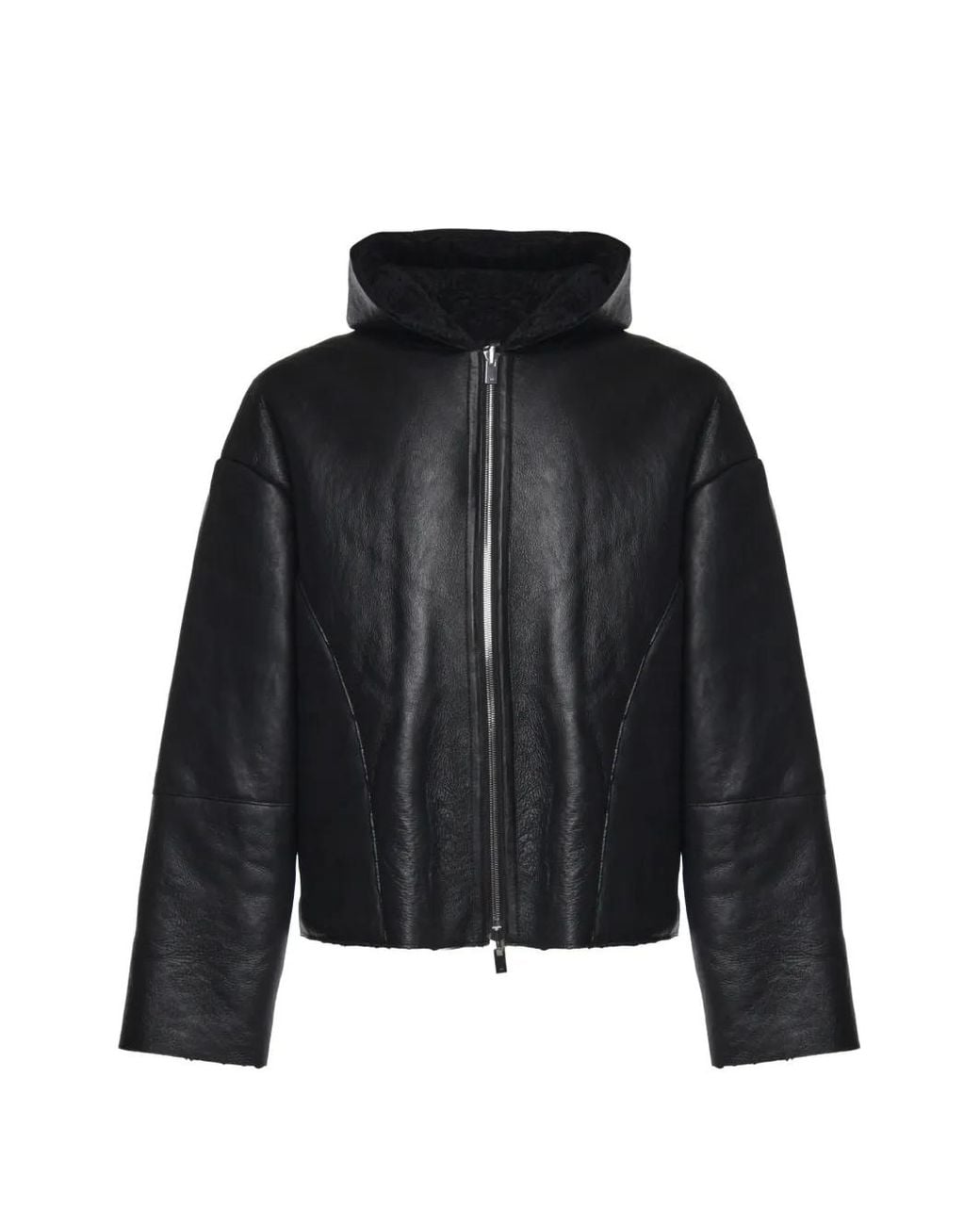HELIOT EMIL Black Pace Hooded Leather Jacket for men